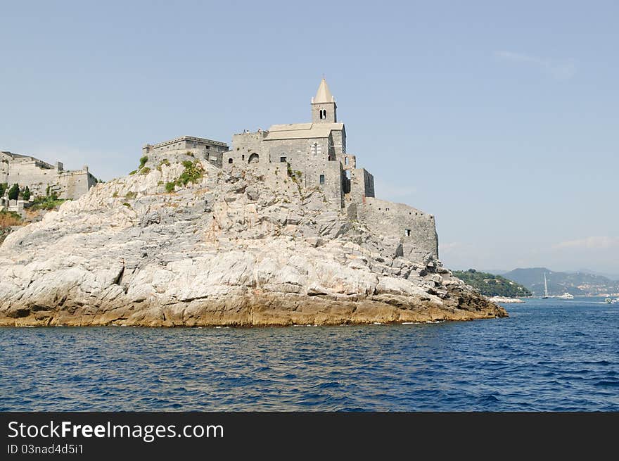 View of St. Peter church in Portovenere, ligurian sea, Italy