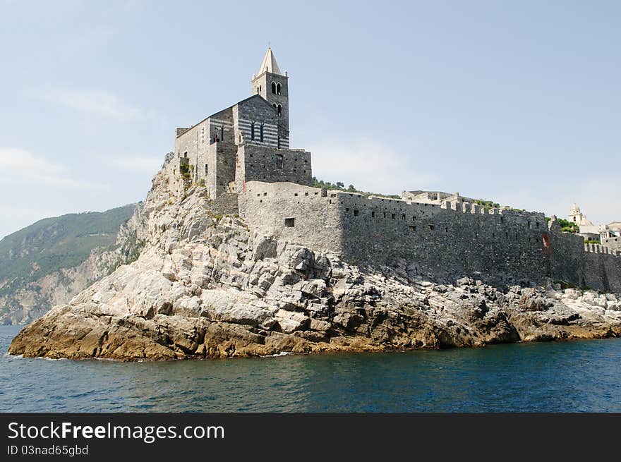 View of St. Peter church in Portovenere, ligurian sea, Italy