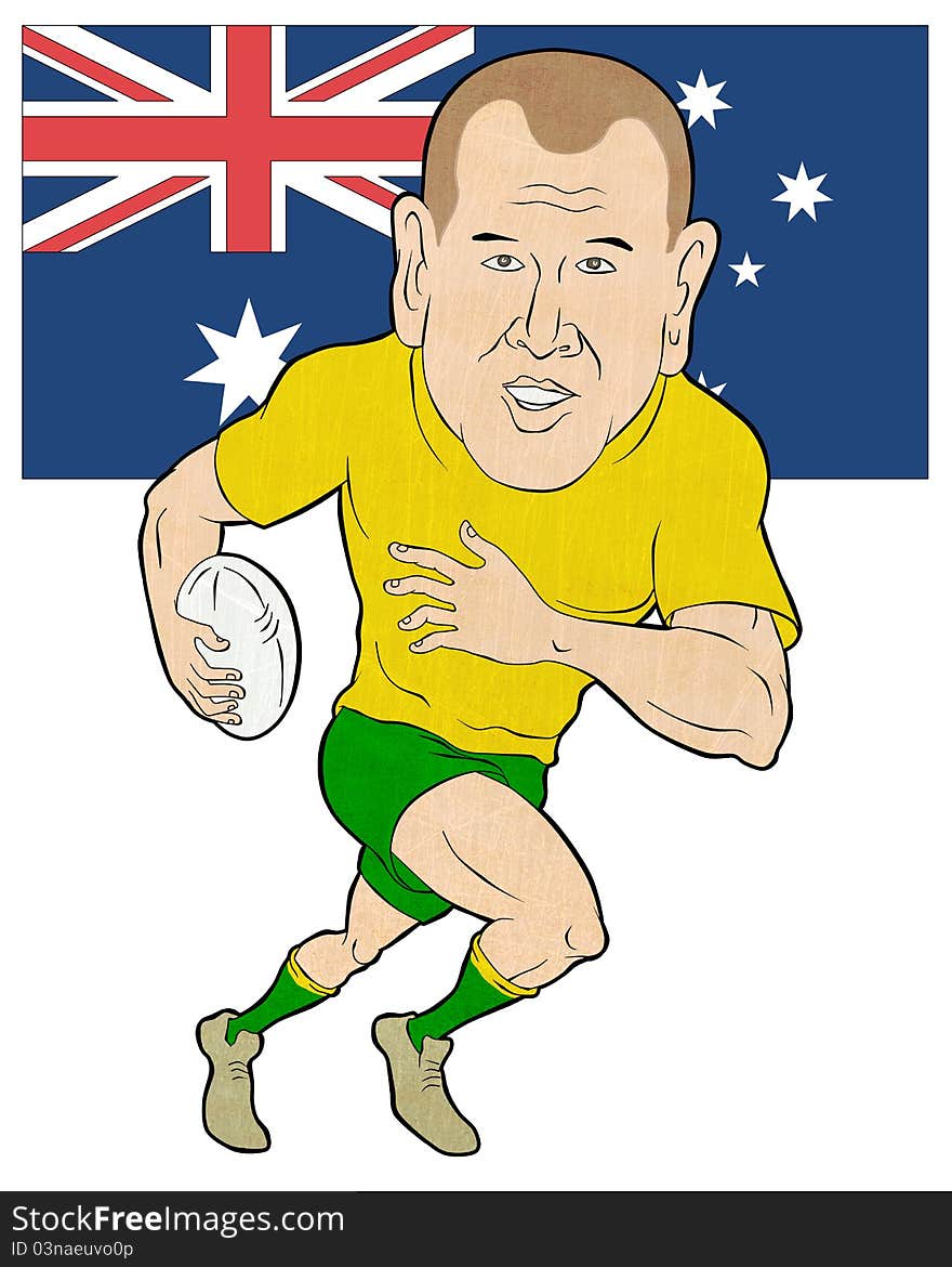 Rugby Player Running Australia Flag