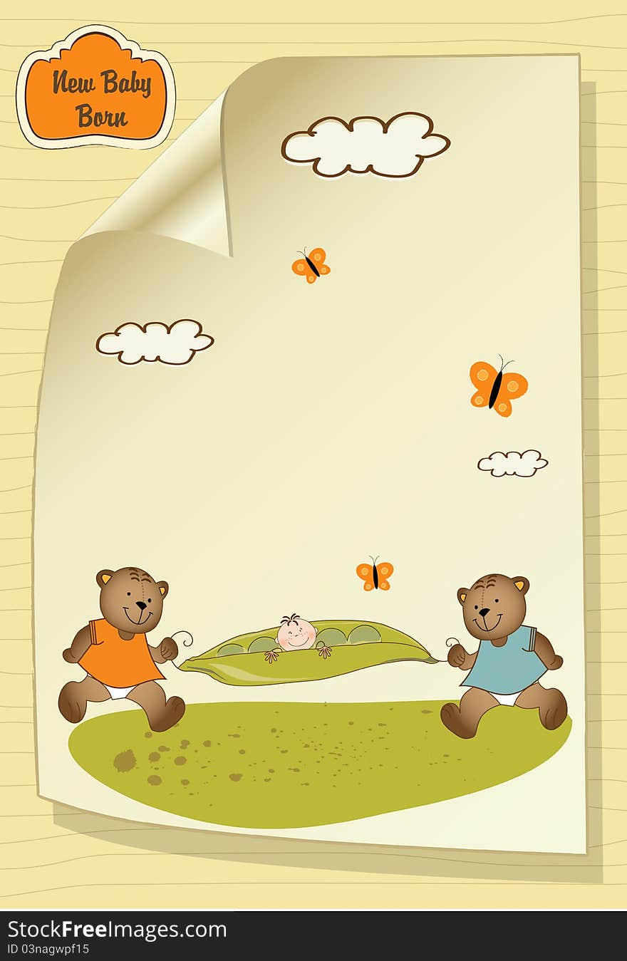 Baby shower greeting card with teddyes