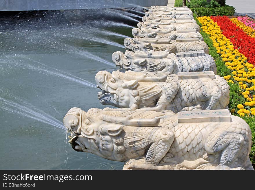 Stone lions on the streets in north china