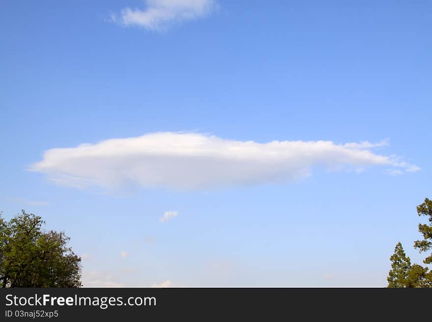 Blue sky and white clouds, green trees