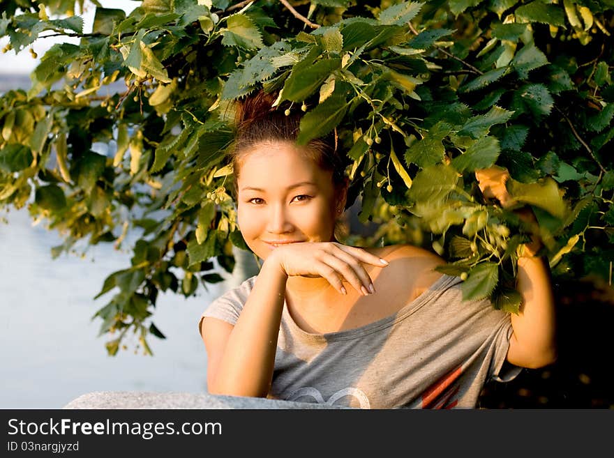 Girl walking outdoor in summer