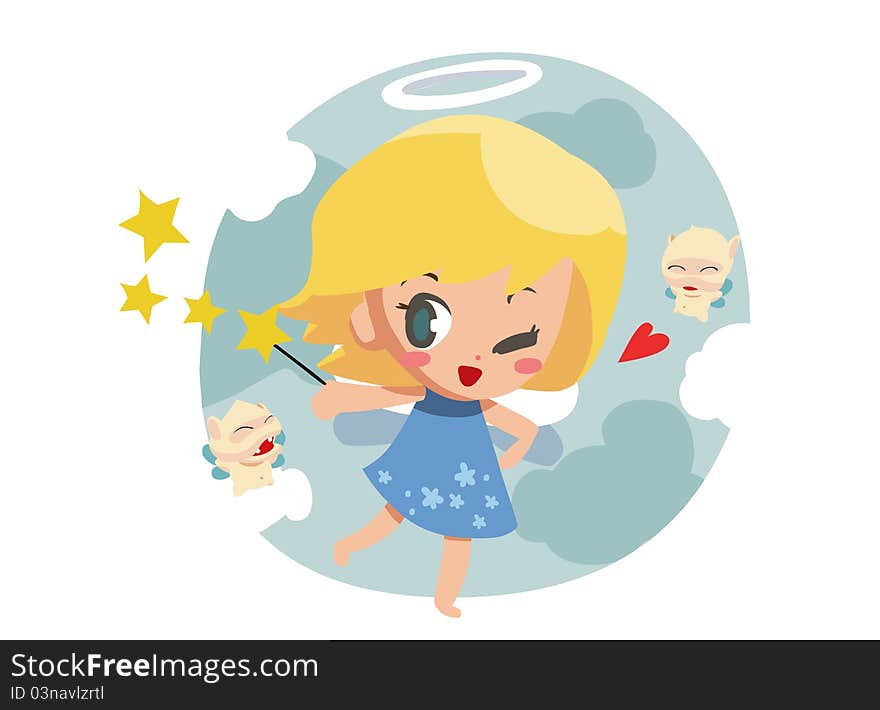 little angel with little elf - vector