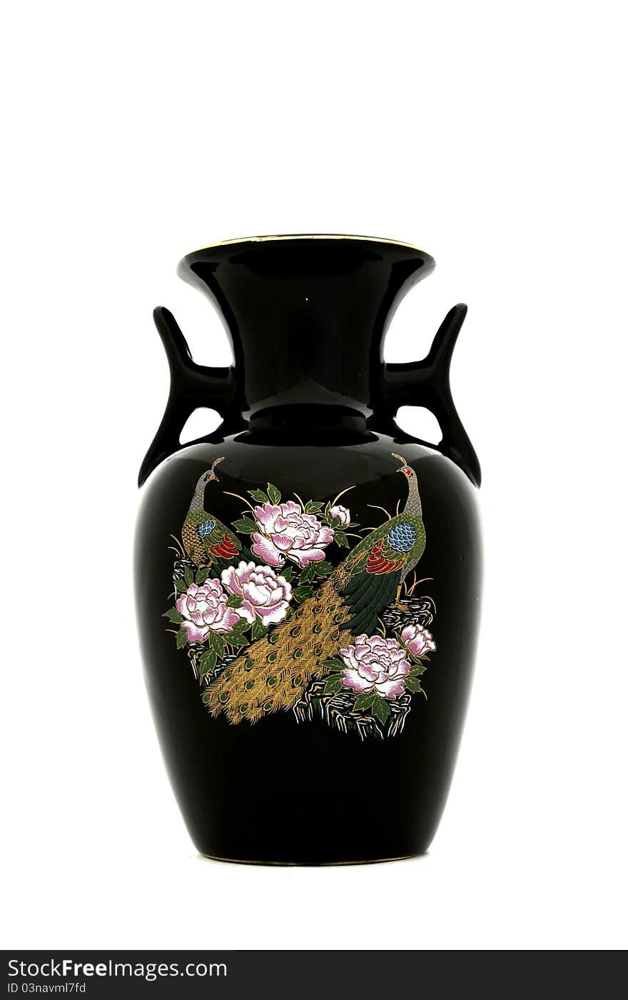 Black porcelain vase with Indian design