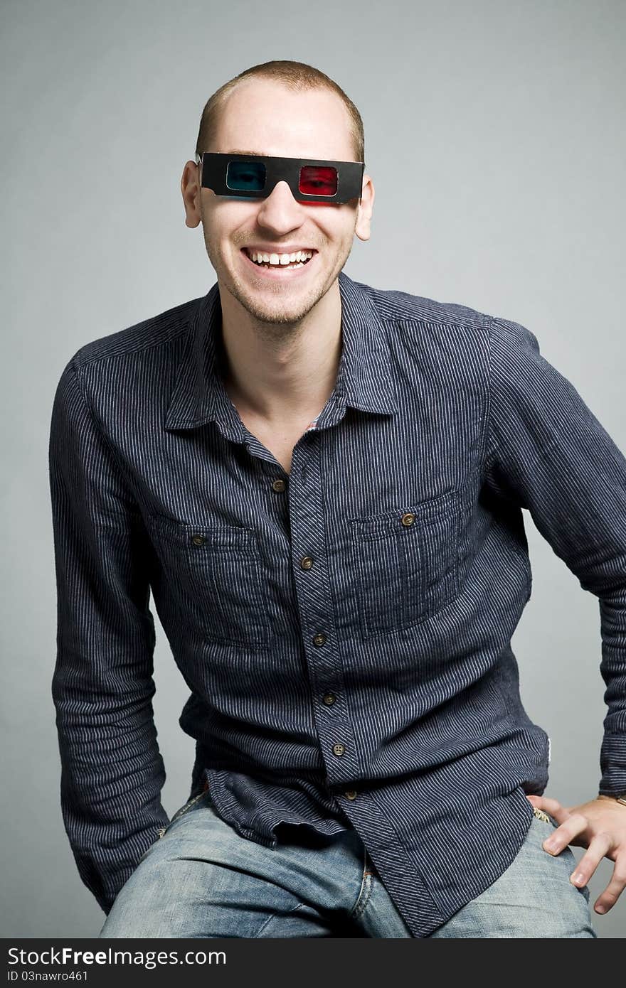 Man smiling with 3d glasses