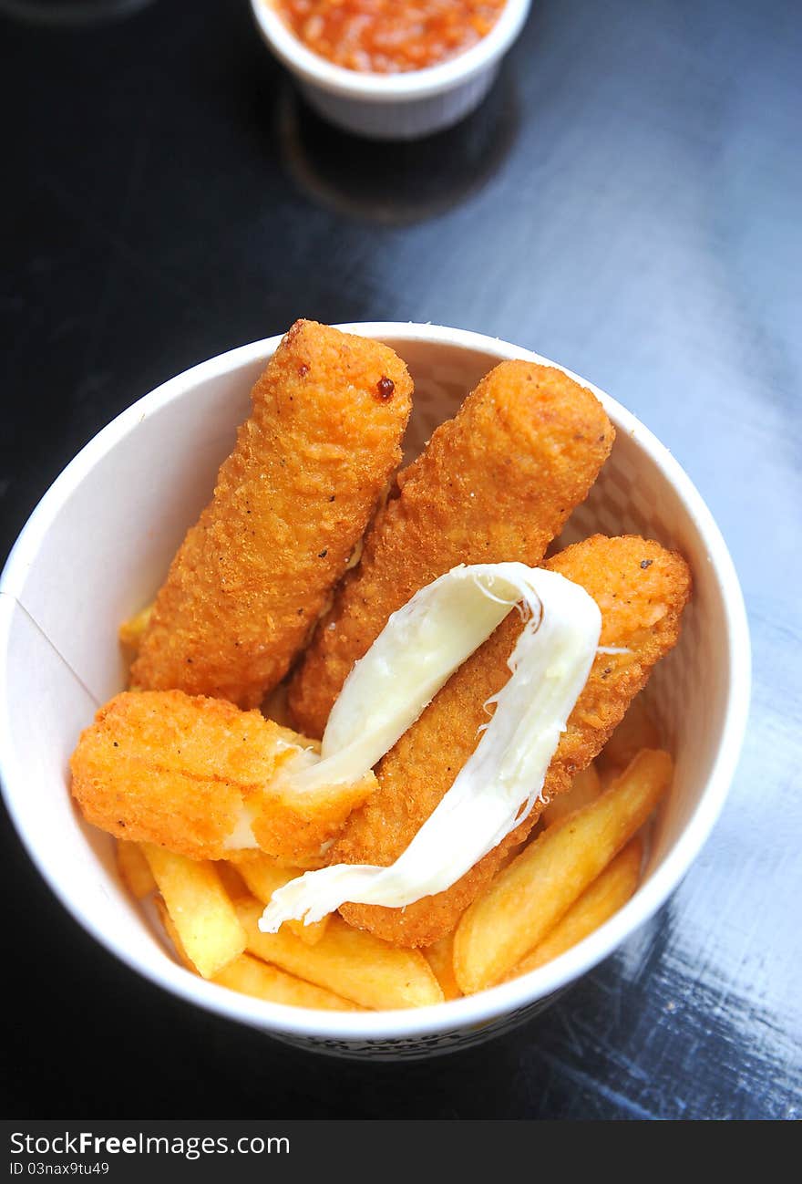 Crisp fried cheese sticks