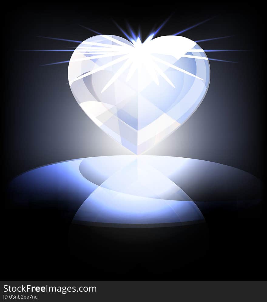 On a dark background is a big ice heart-crystal