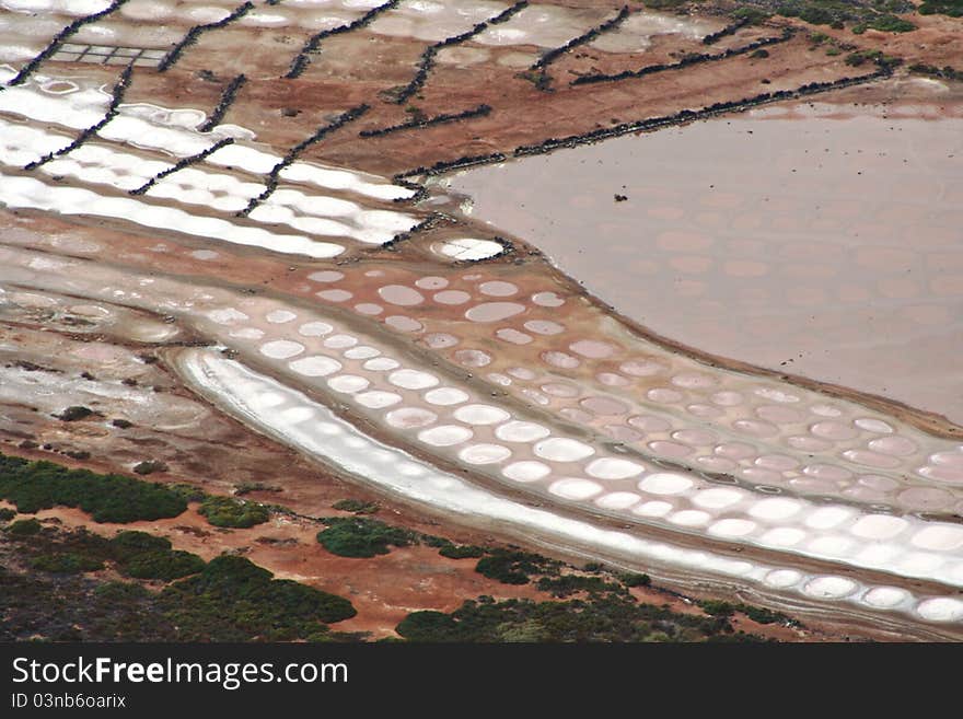 Panoramic view of salt works Lanzarote, Canary Islands.