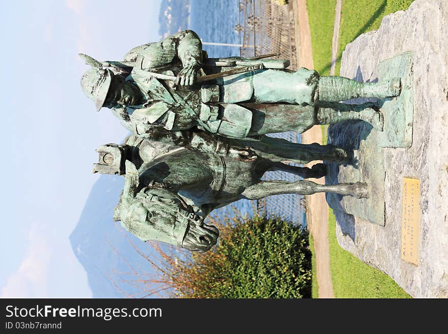 Close-up of World War I monument dedicated to all Italian soldiers dead during this conflict. This monument is located in Stresa, Italy. Close-up of World War I monument dedicated to all Italian soldiers dead during this conflict. This monument is located in Stresa, Italy.