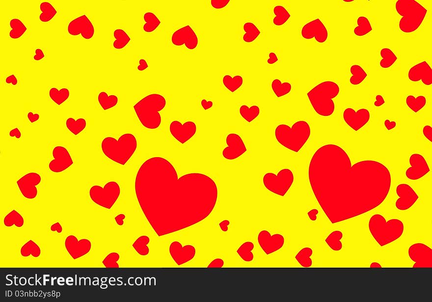 Many small hearts, that fill a yellow background. Many small hearts, that fill a yellow background