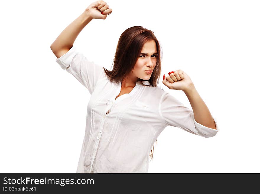 Portrait of happy young woman showing a happy gesture. Portrait of happy young woman showing a happy gesture