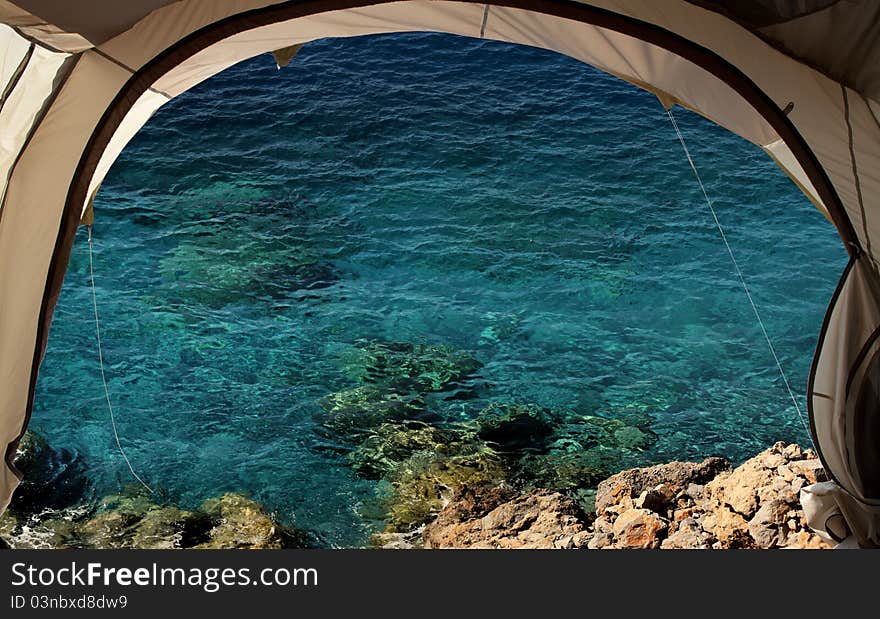 View from the tent on the ocean