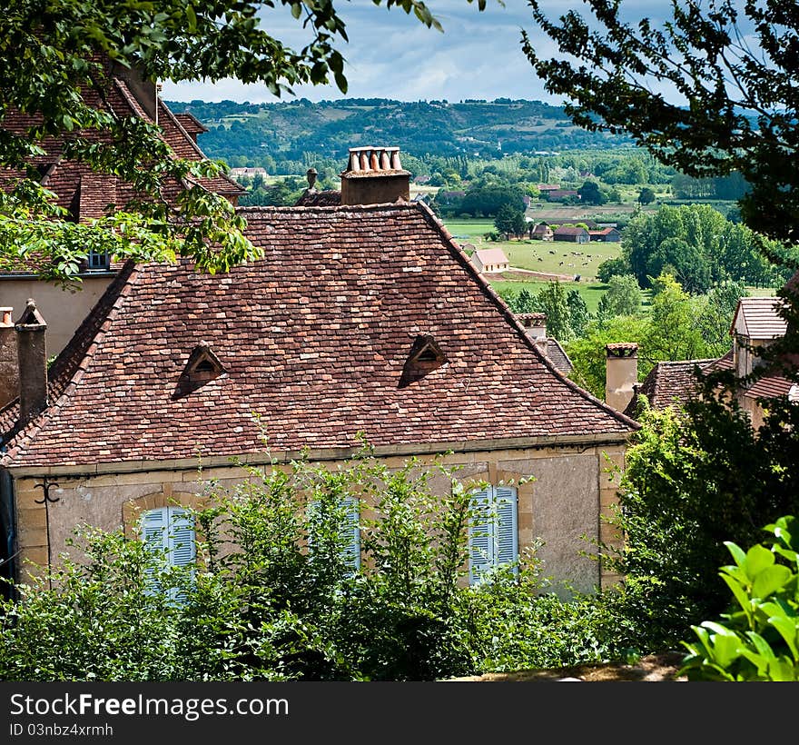 Chateau with view of Dordogne valley behind. Chateau with view of Dordogne valley behind