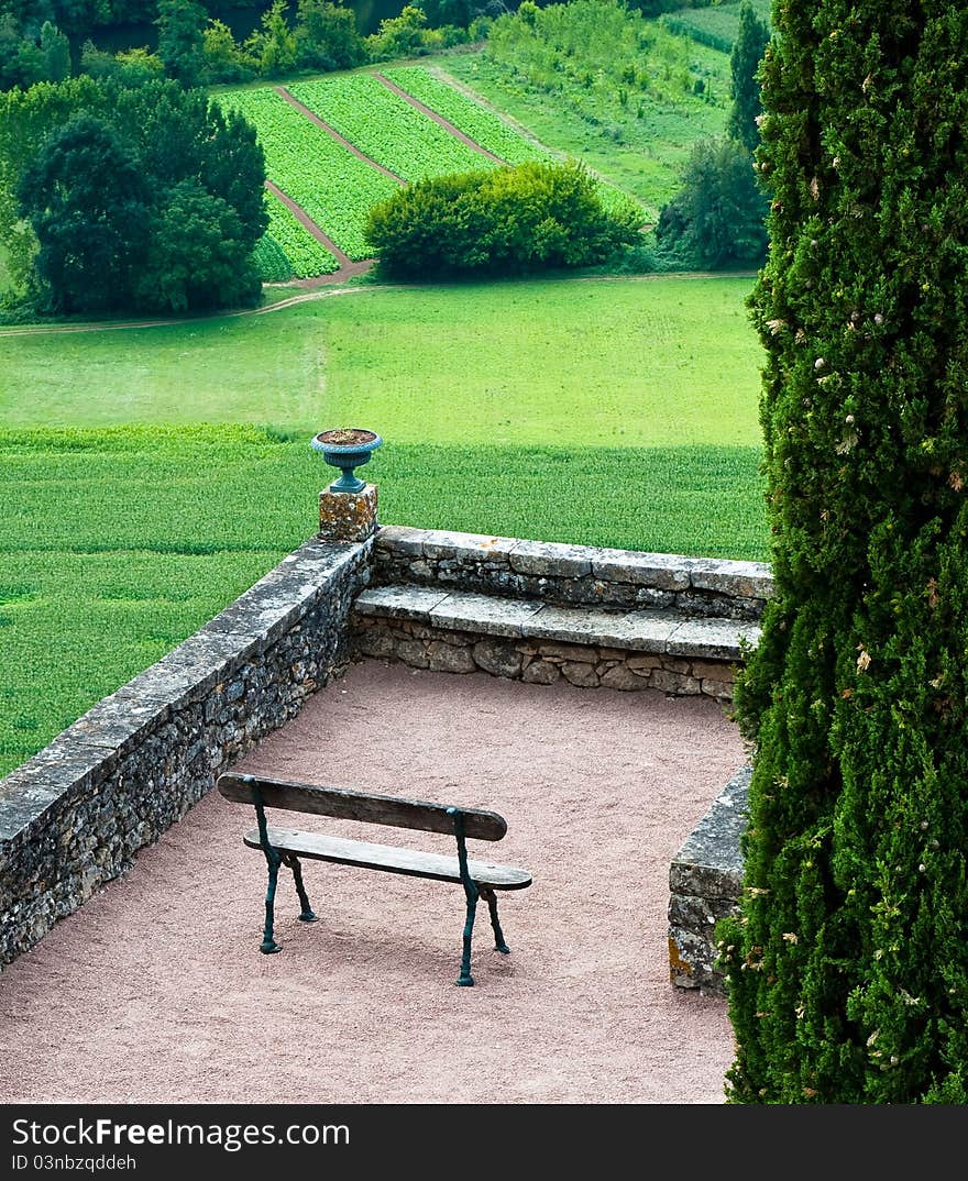 Empty bench looking out over a valley