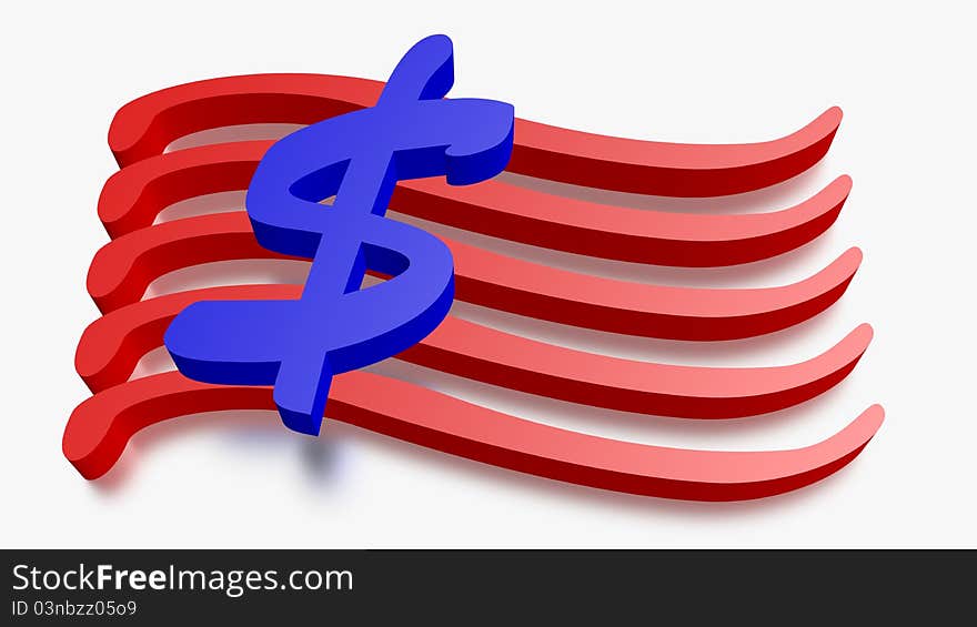 Blue dollar sign over red strips