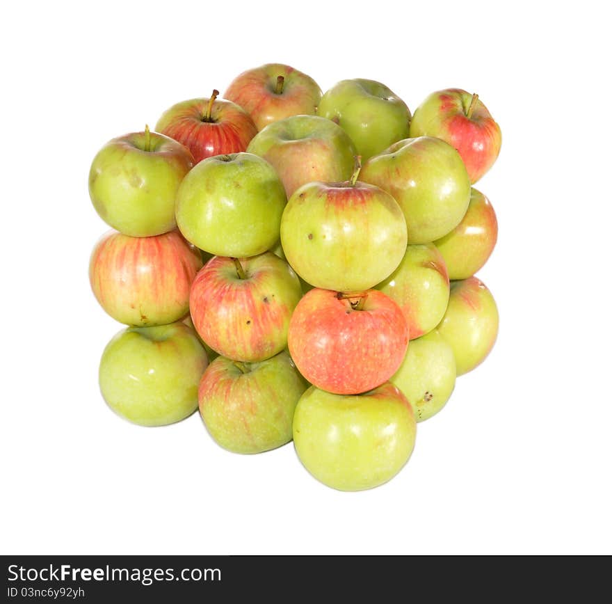 The heap of apples lies in the form of a cube. The heap of apples lies in the form of a cube