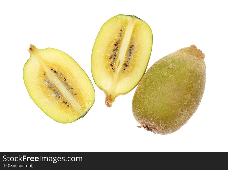 Sectional View Of Freshly Cut Kiwi Fruit. Image Is Isolated On White Background