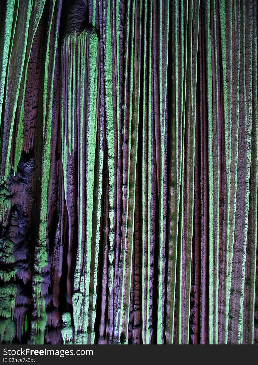 Beautiful stalactite in the cave Yinziyan, Yangshuo, Guilin, China