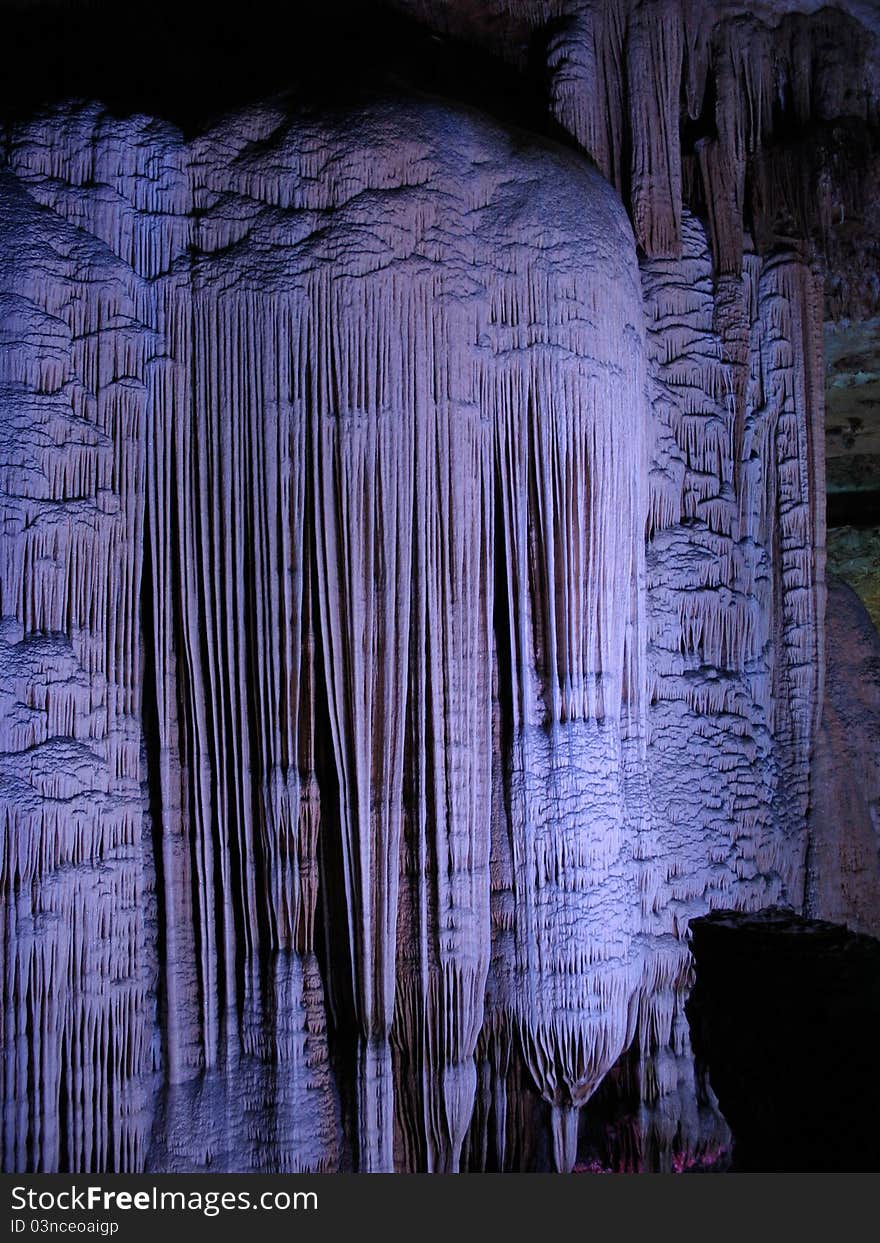 Beautiful stalactite in the cave Yinziyan, Yangshuo, Guilin, China