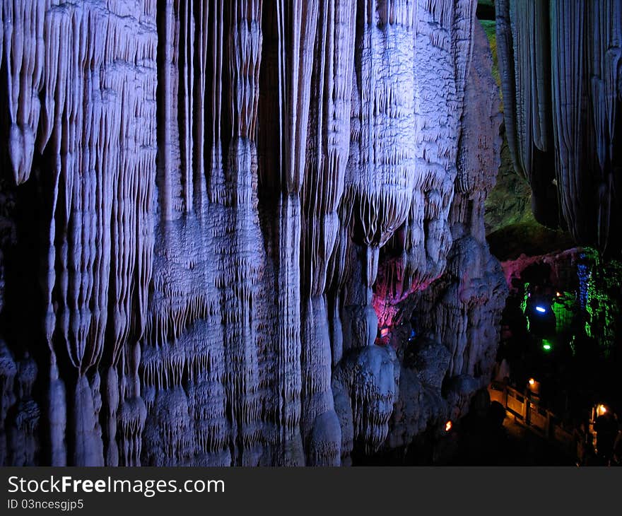 Beautiful stalactite in the cave Yinziyan, Yangshuo, Guilin, China