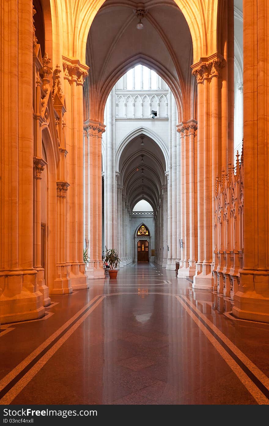 Corridor of the gothic cathedral. Corridor of the gothic cathedral