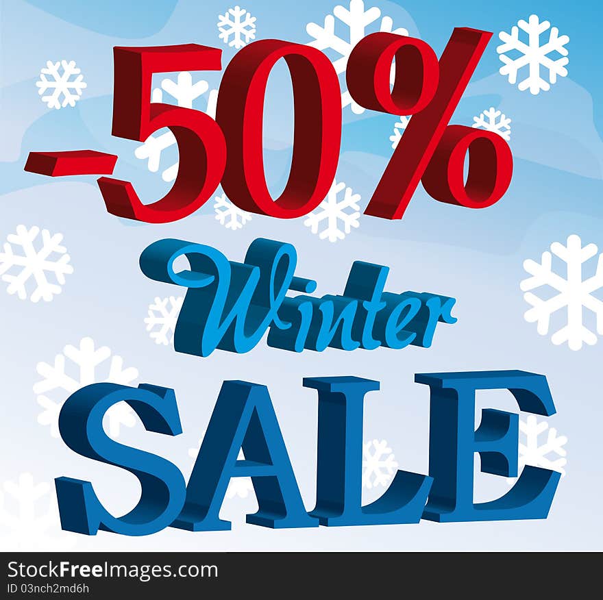 Blue and red promotion winter sale over sky with snow background. Blue and red promotion winter sale over sky with snow background