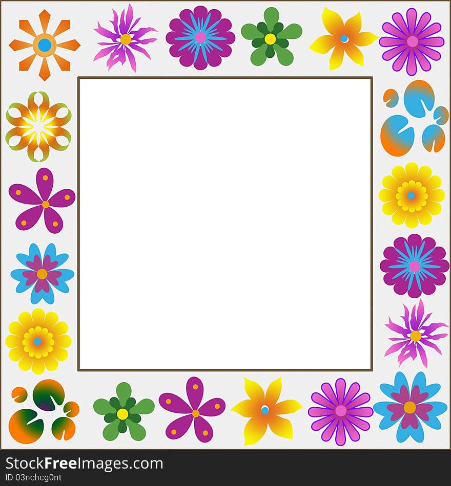 Colorful flowers frame in retro style