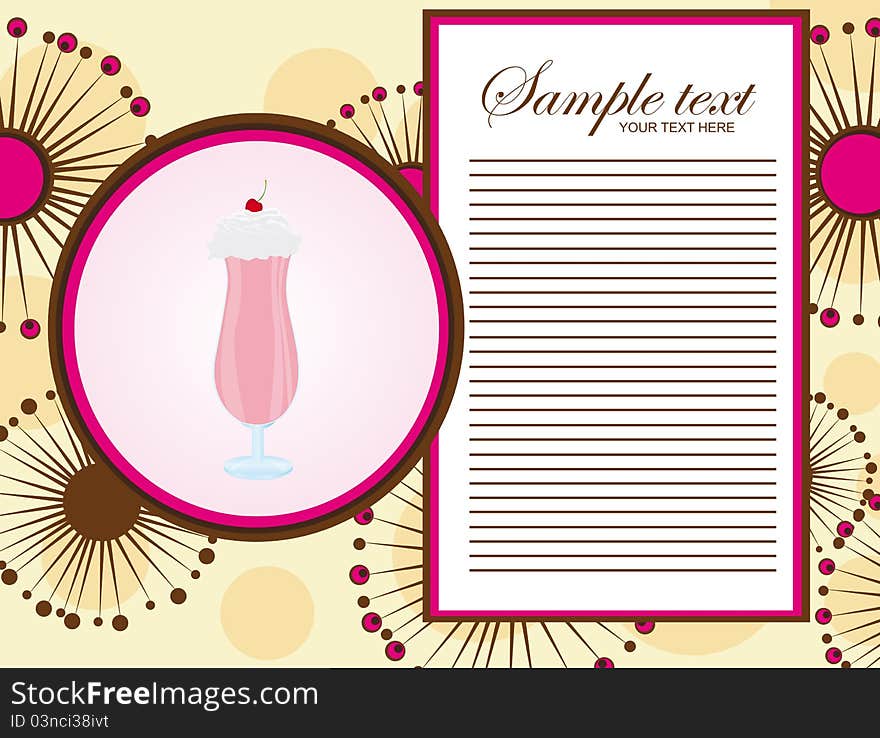 Pink and brown milk shake menu over abstract flowers background. vector