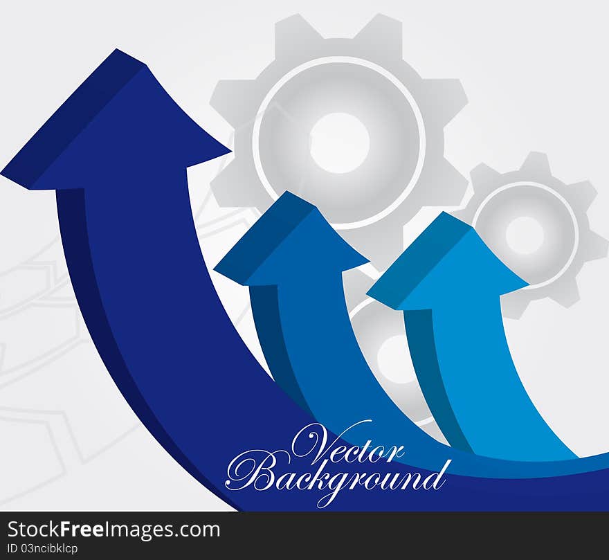 Blue arrows over gray and white gears background. vector. Blue arrows over gray and white gears background. vector