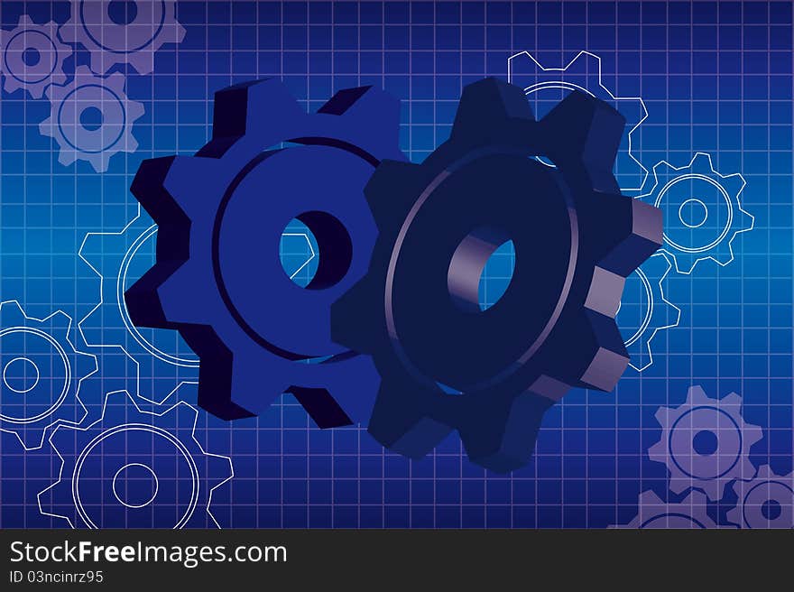 3d blue gears over blue and white gears background. vector. 3d blue gears over blue and white gears background. vector