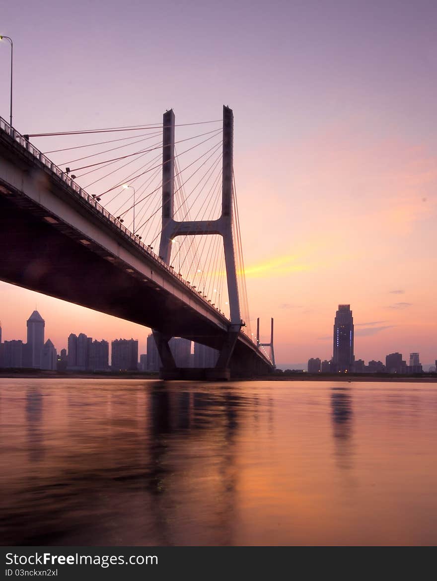 Named bayi bridge in the night of shanghai china.