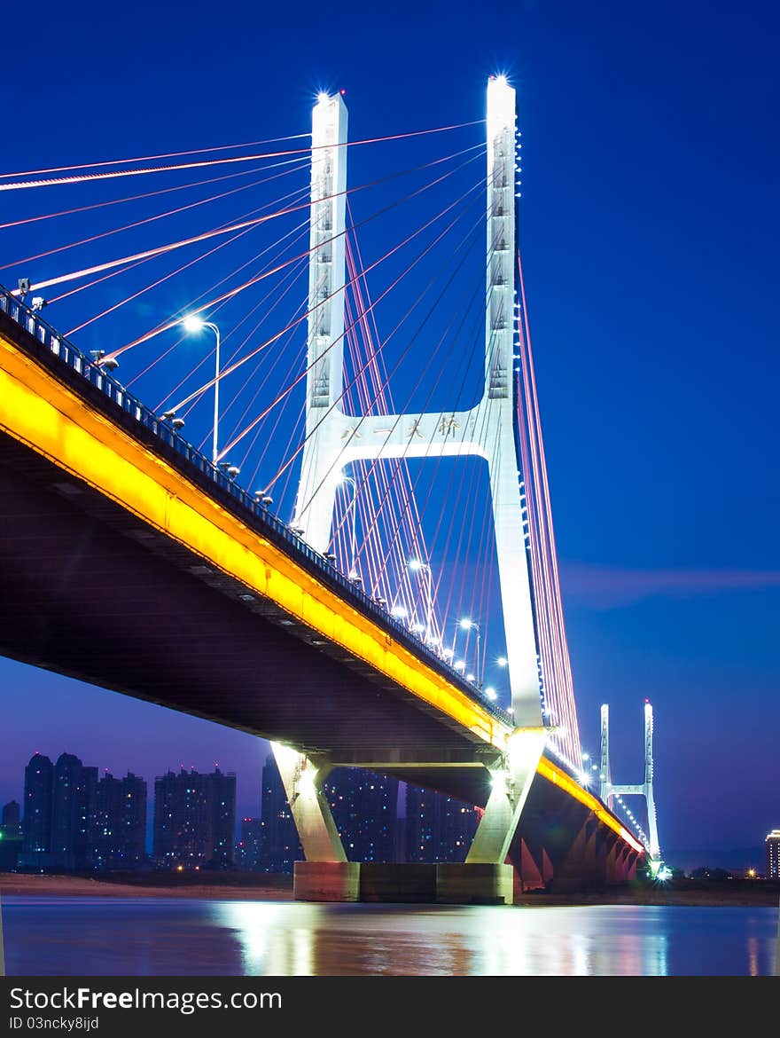 Named bayi bridge in the night of shanghai china.