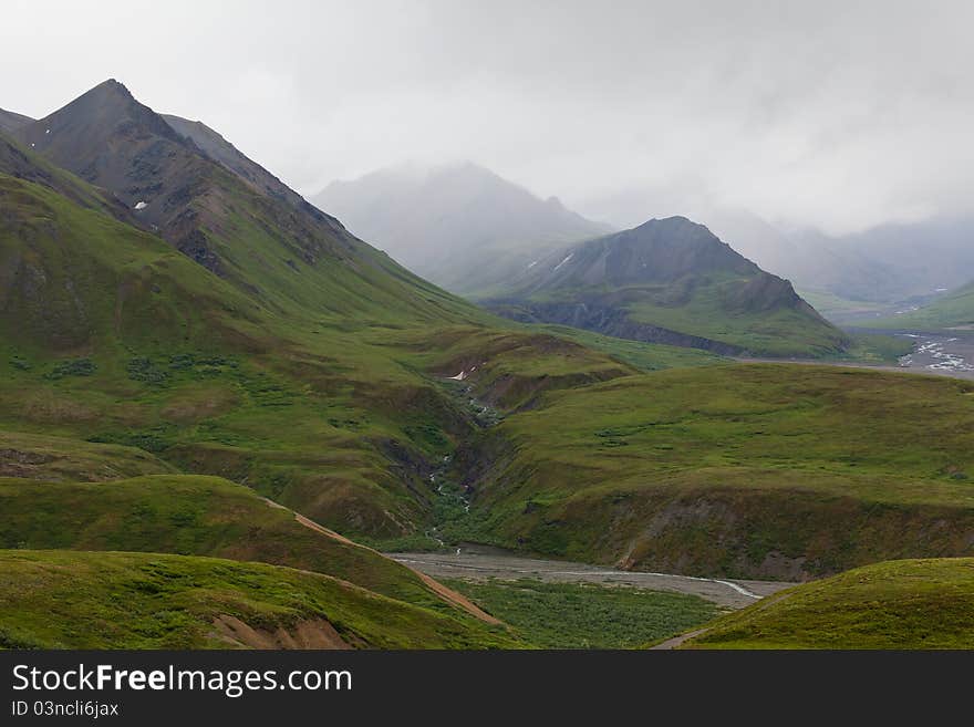 Mountain range in the fog, Denali national park