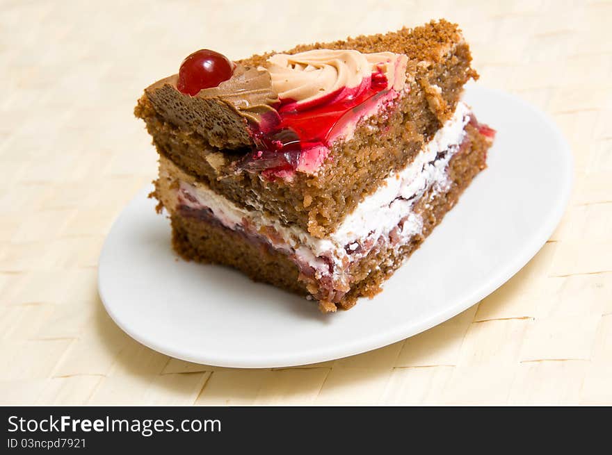 Close up of plate with slice of cake. Close up of plate with slice of cake