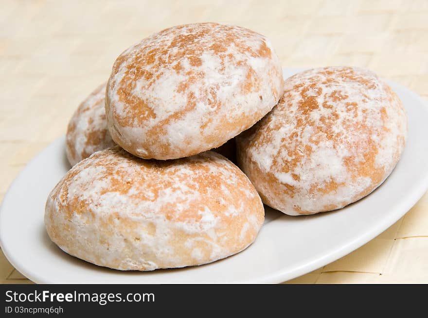 Four slice-cakes on plate. Four slice-cakes on plate