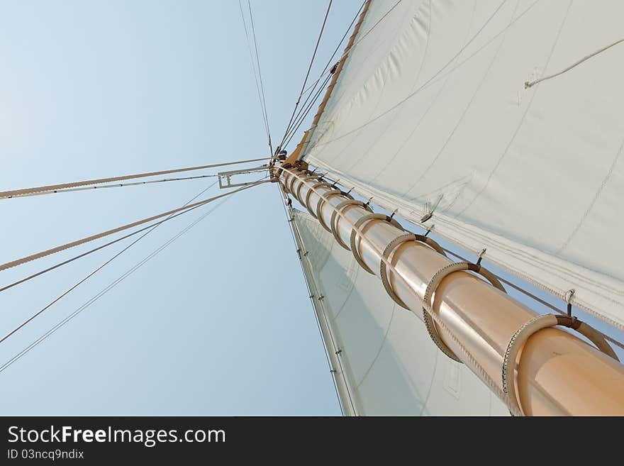 Views of the mast and sails on the private sail yacht. Views of the mast and sails on the private sail yacht.