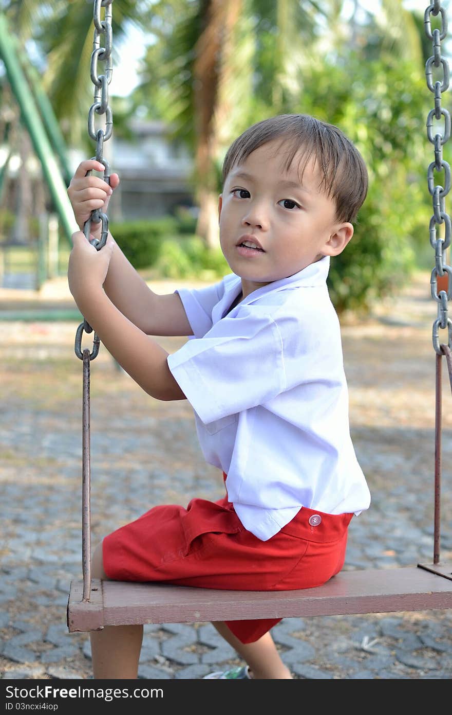 Cute young thai baby with portrait view.