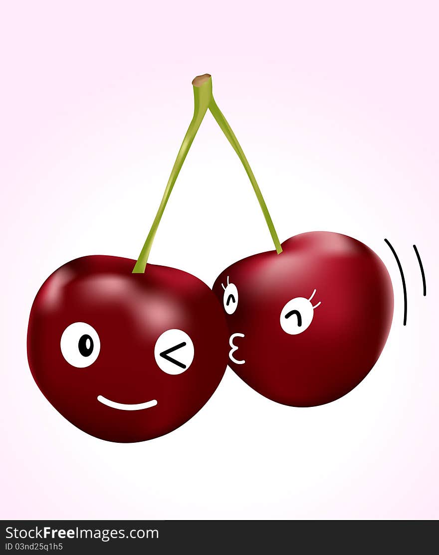 Image of couple of cherries with cute face expression. Image of couple of cherries with cute face expression