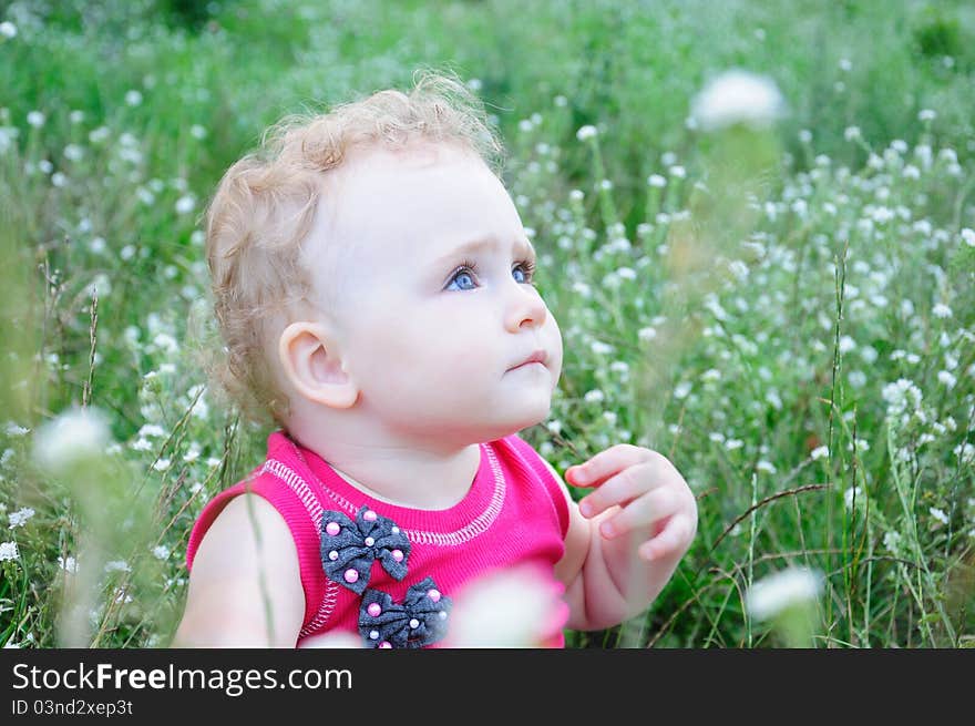 Cute little girl on the meadow in summer day. Cute little girl on the meadow in summer day