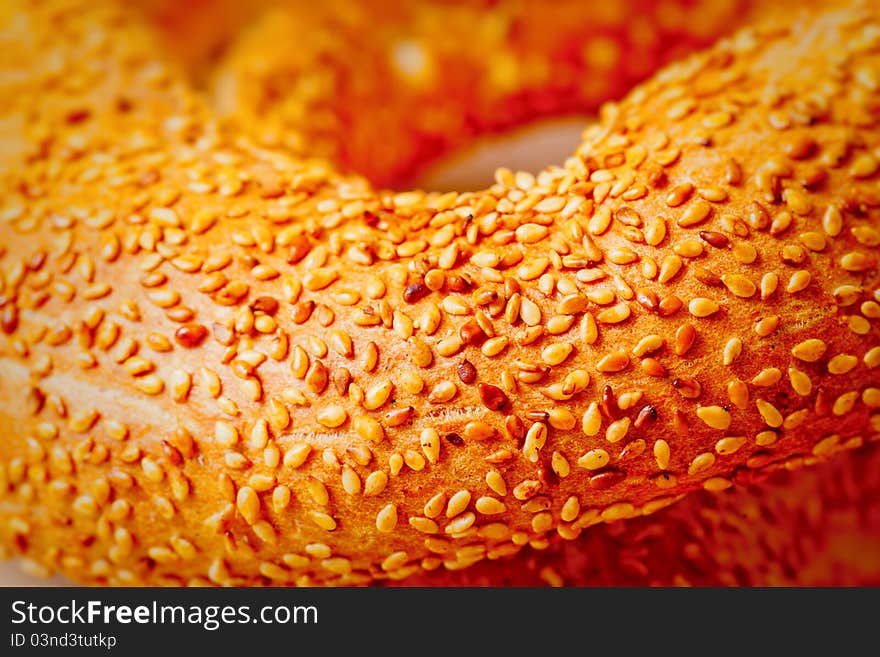 Bread with sesame seeds detail