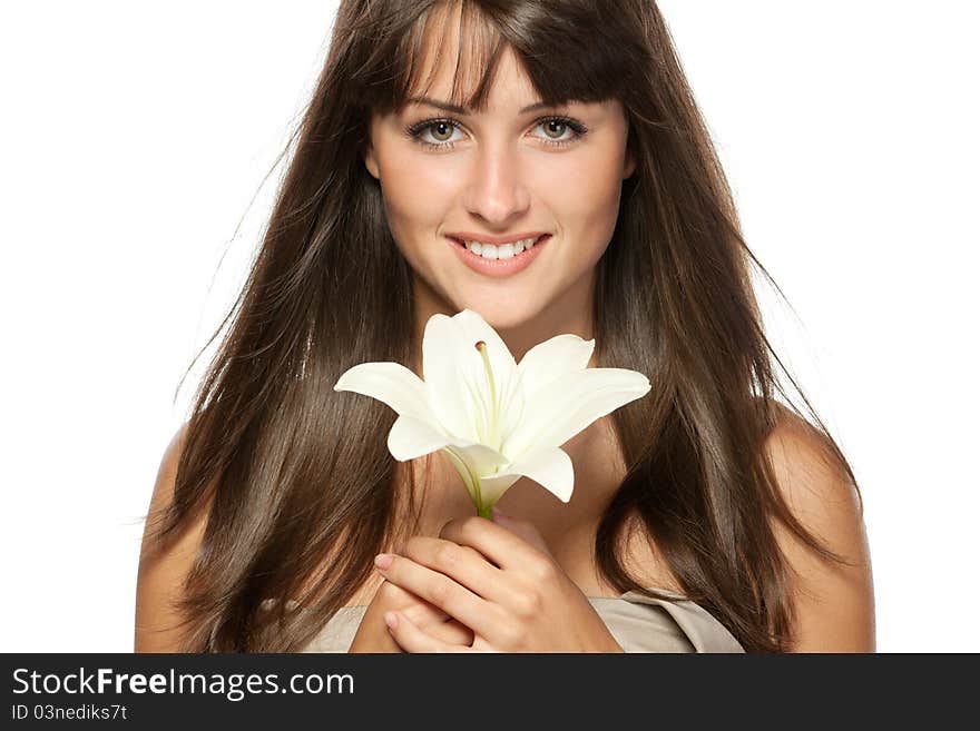 Beautiful female with a lily flower