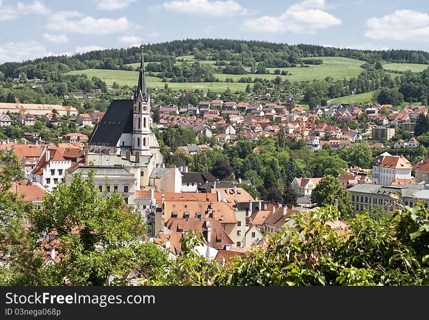 Cesky Krumlov with Church of St. Vitius, Czech Rep