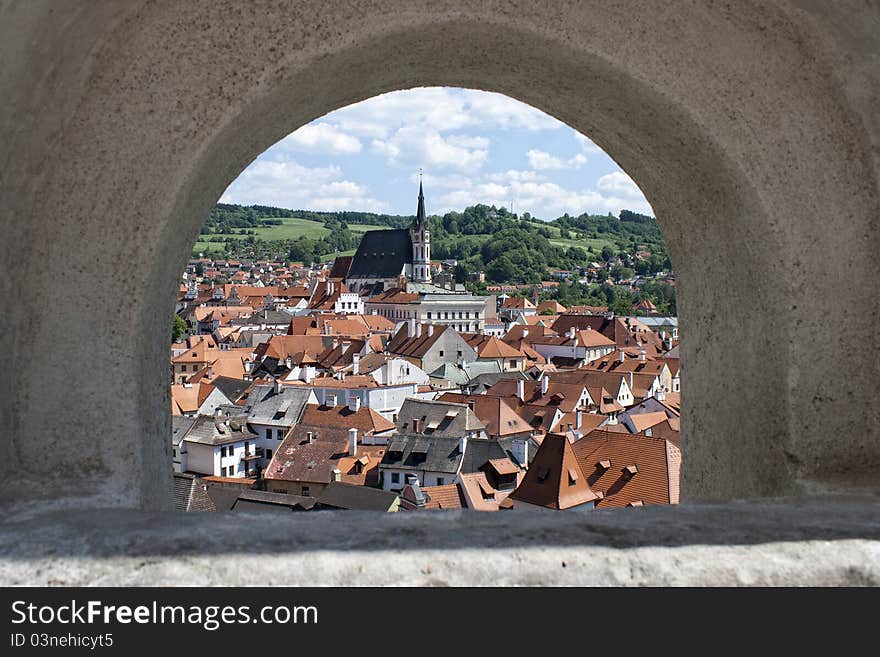 Cesky Krumlov with Church of St. Vitius, Czech Rep