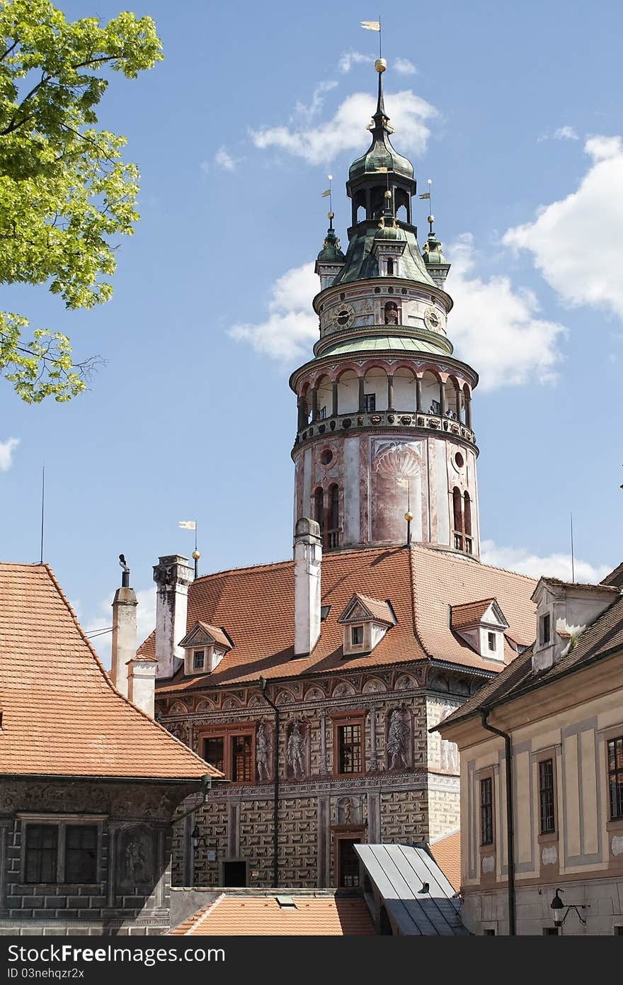 Tower of the Castle of Cesky Krumlov in Czech Republic. Picture was taken on MAY 2011