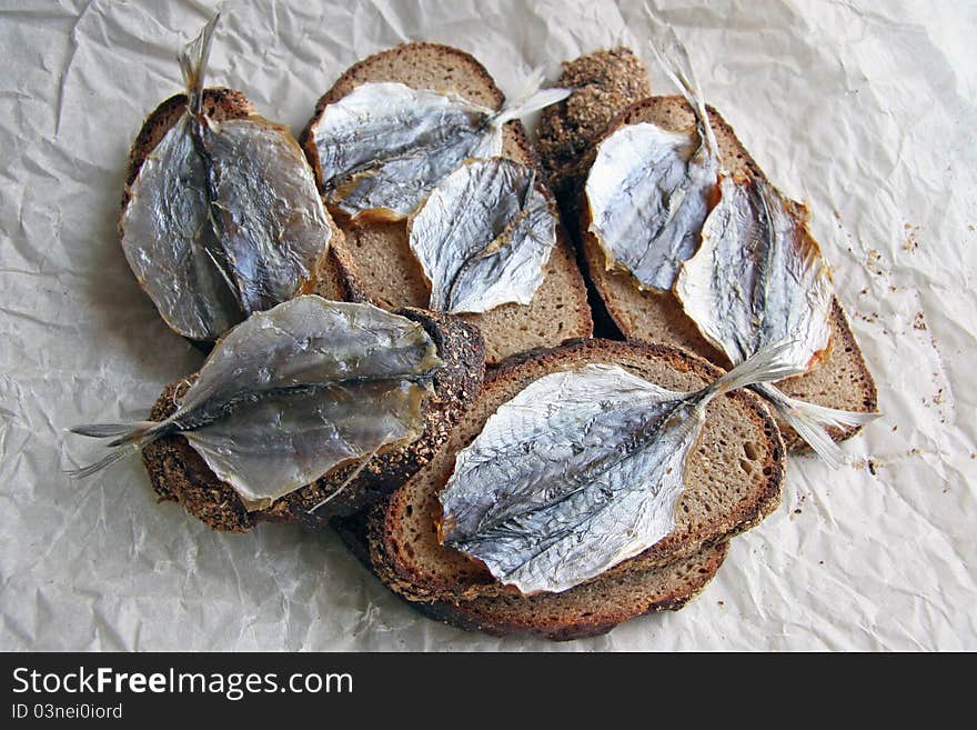 Dried fish and rye bread. Dried fish and rye bread