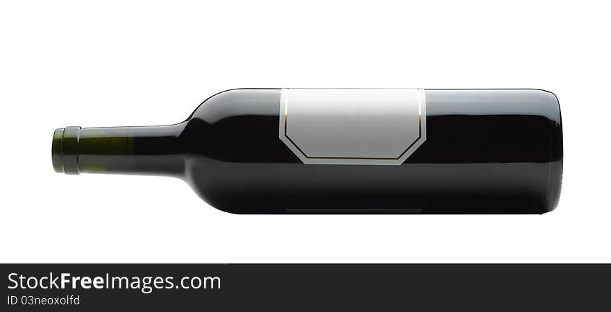 Bootle of wine lying down on white background (clipping path)