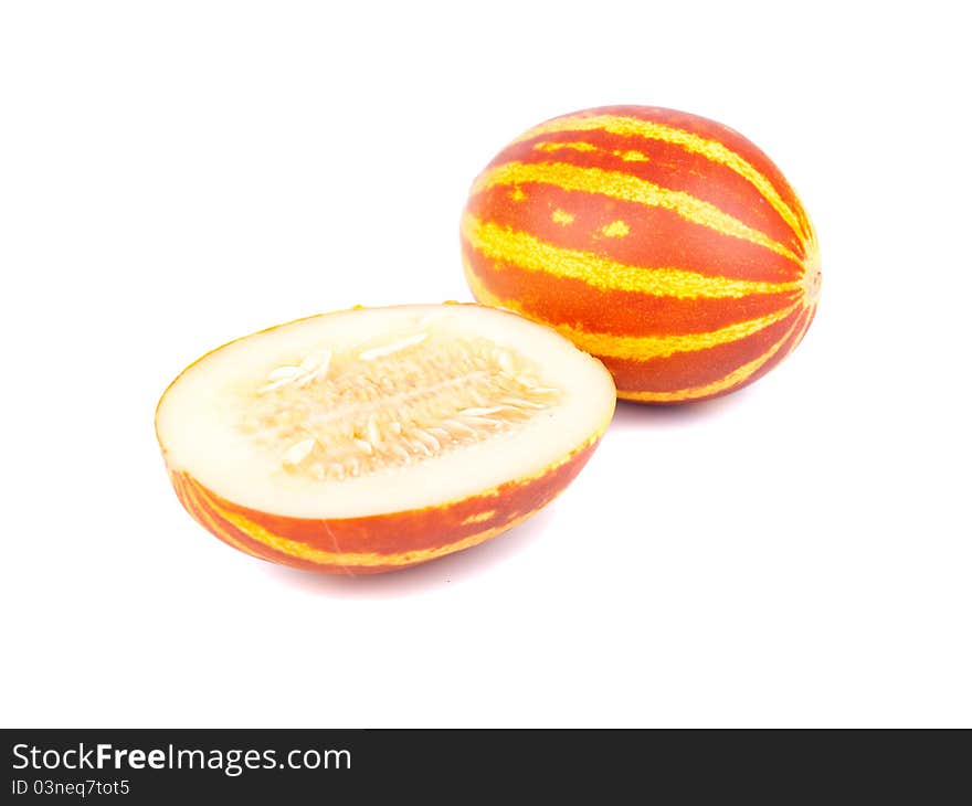 Yellow cantaloupes on white background