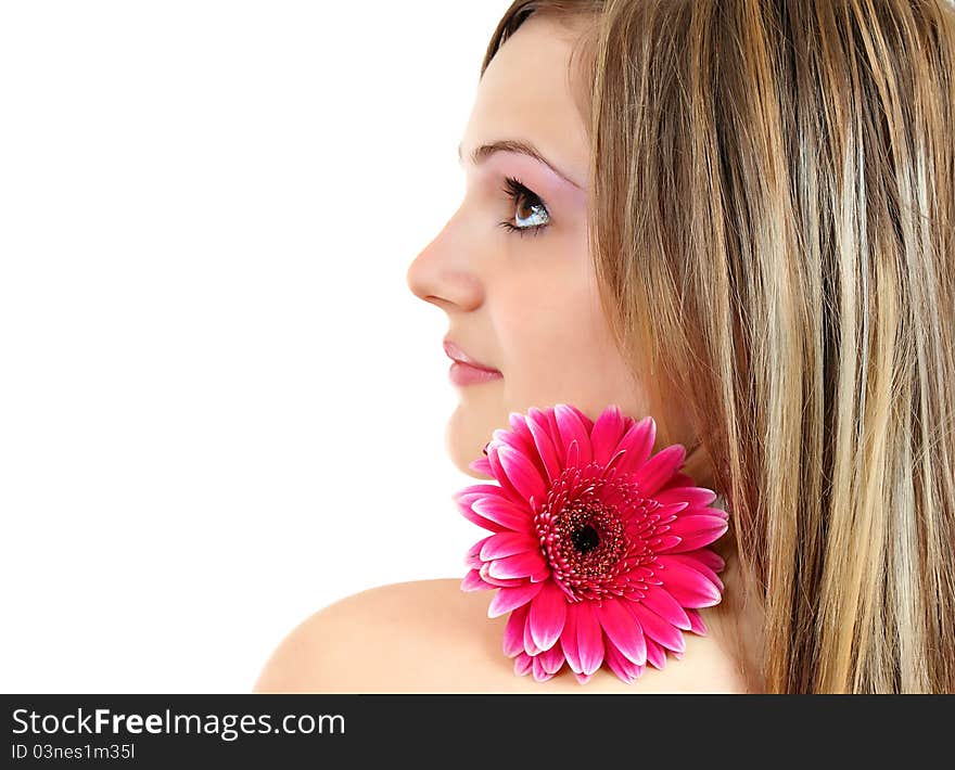 Attractive smiling woman portrait on white background