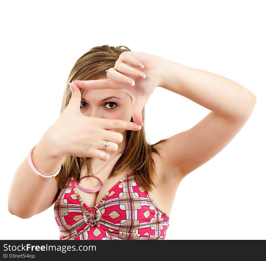 Woman with her hands framing the image